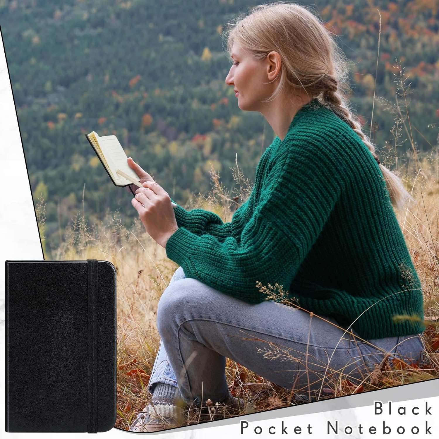 10 Pcs Hardcover Leather Pocket Notebook 4 x 2.5 Inch Small Notebook 50 Sheets Hardcover Mini Notepad Tiny Lined Journal Notebook for Office Home School Writing Supplies (Black)