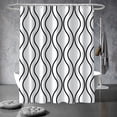 thumbnail image 2 of Black and White Shower Curtain, Modern Black Stripes Shower Curtain for Bathroom Waterproof Polyester Fabric Geometric Shower Curtain Set with Hooks, 72x84 Inch, 2 of 5