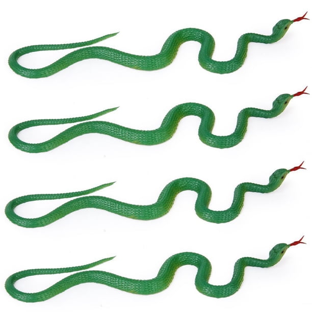 4X Simulación de Serpiente de Juguete de Plástico Blando Simulación de Serpiente Juguete con Punta de Goma - Verde