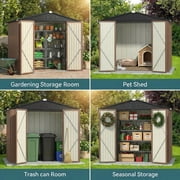 6x4 FT Storage Shed, Tool Shed with Sloping Roof and Lockable Door with Doors, Brown