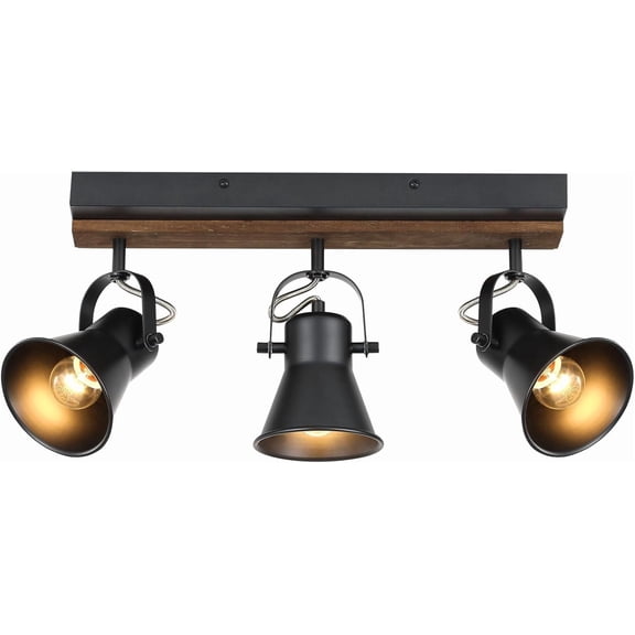 3-Light Black Round Head Kitchen Industrial Track Lighting Sets