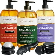 Cosmetasa 6-Piece Massage Oil Luxury Spa Treatment Gift Set with Hot Stones, Massage Ball, and Thumb Saver