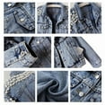 thumbnail image 4 of Women'S Jean Jacket Embroidered Rivet Pearl Short Denim Jacket Coat Blue M, 4 of 5