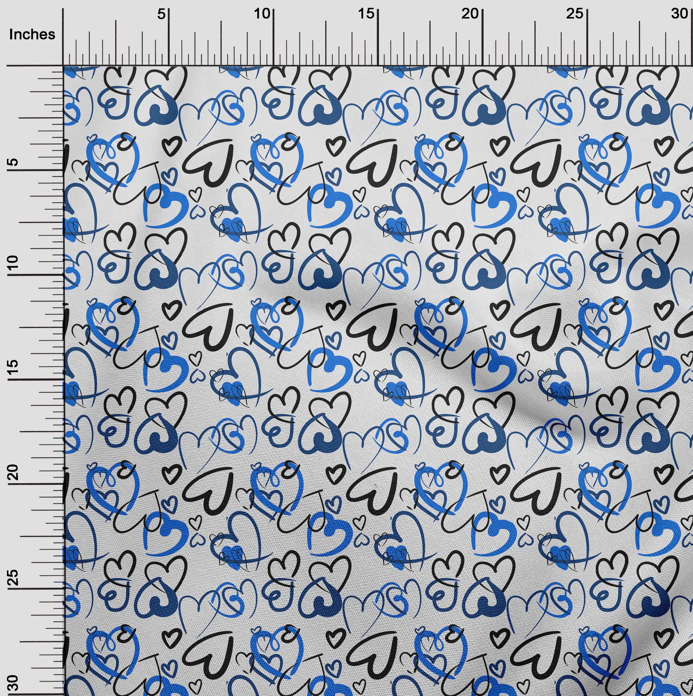 oneOone Cotton Cambric Medium Blue Fabric Valentine Heart Craft Projects Decor Fabric Printed By The Yard 42 Inch Wide