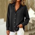 thumbnail image 4 of Hueook Long Sleeve Denim Shirt Women Button Chambray Ladies' Casual Fashion Lapel Solid Color Button Long Sleeved Shirt with Pockets Black 2X, 4 of 6