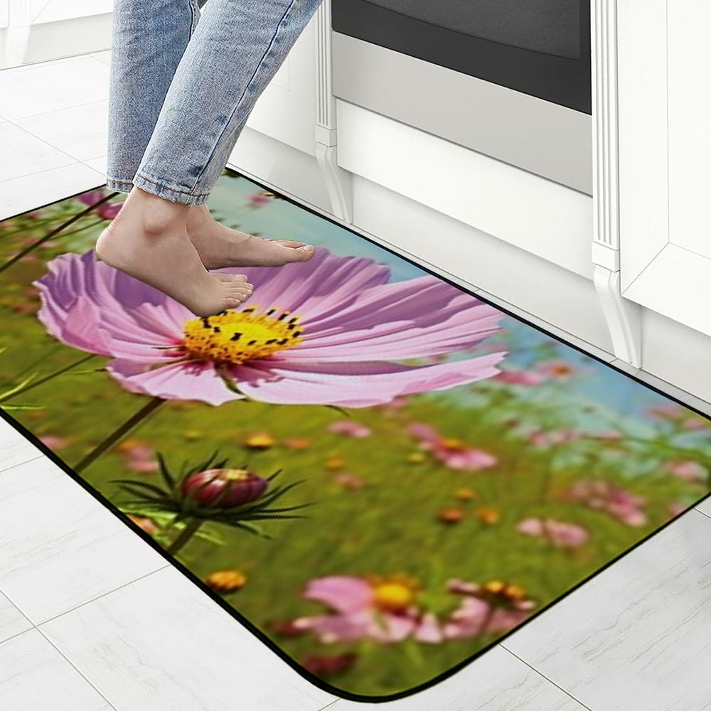 Qinduosi Decorative Door Mat, Door Mat with Non-Slip Rubber Backing, Easy Cleaning, Traps Dirt, for Entry, Patio, Garage - Flower Pink Flower Parma Nature Garden 19.68*47.24 in