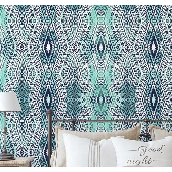 S4Sassy Self-Stick Decorative Boho Wallpaper, Diamond Geometric Print Wall Paper, Vinyl Waterproof Contact Paper, Green, 25"X 60" Removable Renter Friendly Walls Covering For Bedroom, Dining Room