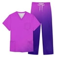 thumbnail image 4 of HAJWOH Purple Scrubs Sets for Men Stretchy Nursing Uniform Short Sleeve V-Neck Scrub & Yoga Jogger Pants Solid Color Scrubs Sets with Multi Pockets Purple 3XL, 4 of 5