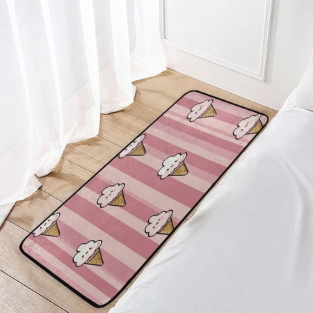 39x20 Inch Non-Slip Floor Mat Hallway Runner Rug Entrance Floor Mat Runner for Kitchen and Living Room Ice Cream Pattern with Striped