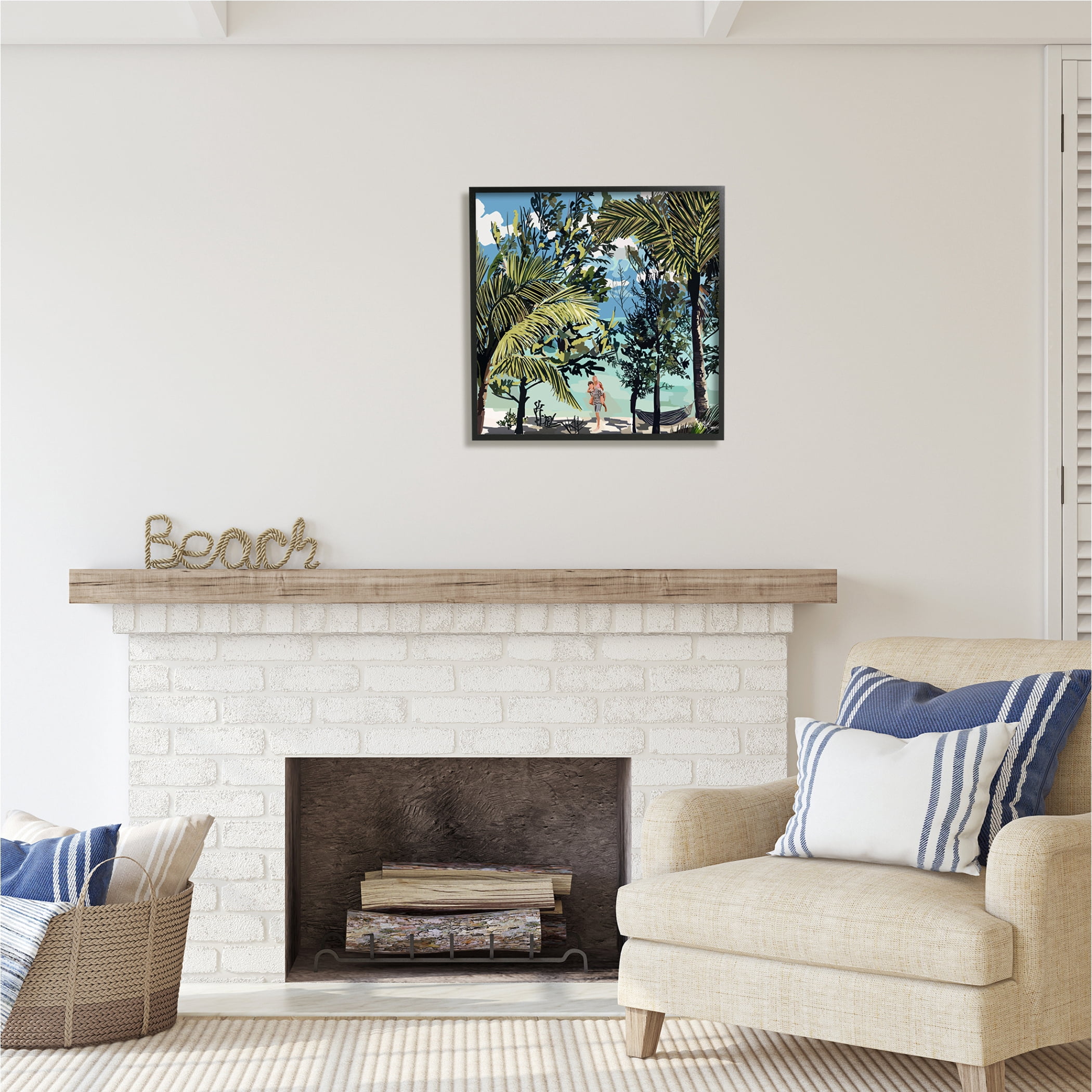 Stupell Industries Couple on Summer Beach Nature Painting Black Framed Art Print Wall Art, 24 x 24