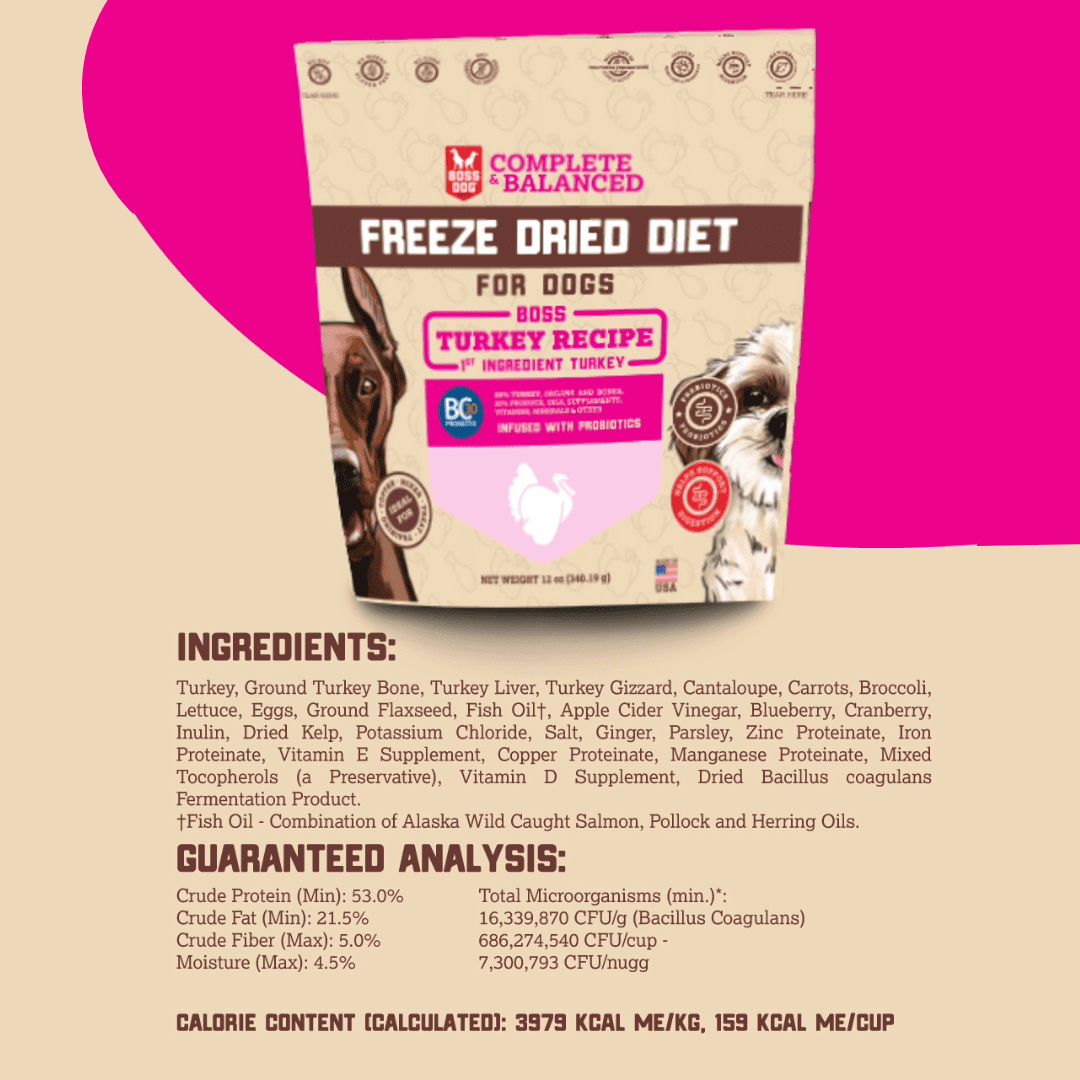 Boss Dog Probiotic Freeze Dried Healthy Dog Food, Turkey 12 oz