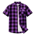 thumbnail image 6 of ZCFZJW Mens Lightweight Casual Plaid Button Down Short Sleeve Shirt with Chest Pocket Summer Band Collar Beach Vacation Tees Shirt Tops Purple S, 6 of 6
