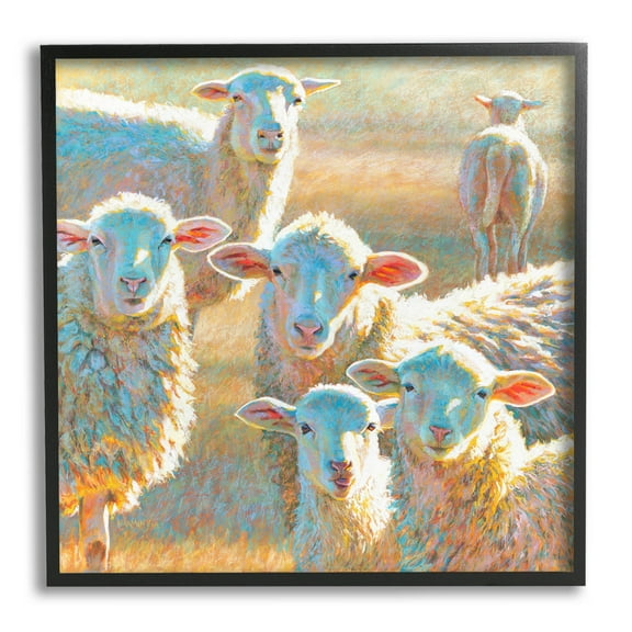 Modern Country Sheep Farm Animals Animals & Insects Painting Black Framed Art Print Wall Art