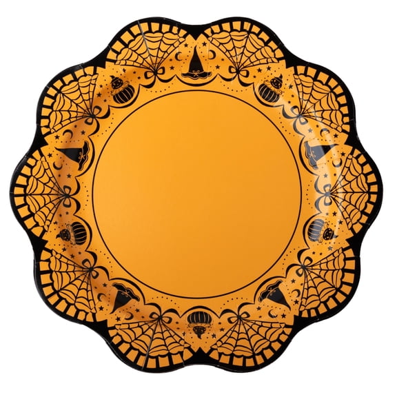Bonjour Fête Vintage Halloween Spiderweb Large Paper Dinner Plates, Disposable Party Supplies, 8 Count, 11 Inch, Halloween