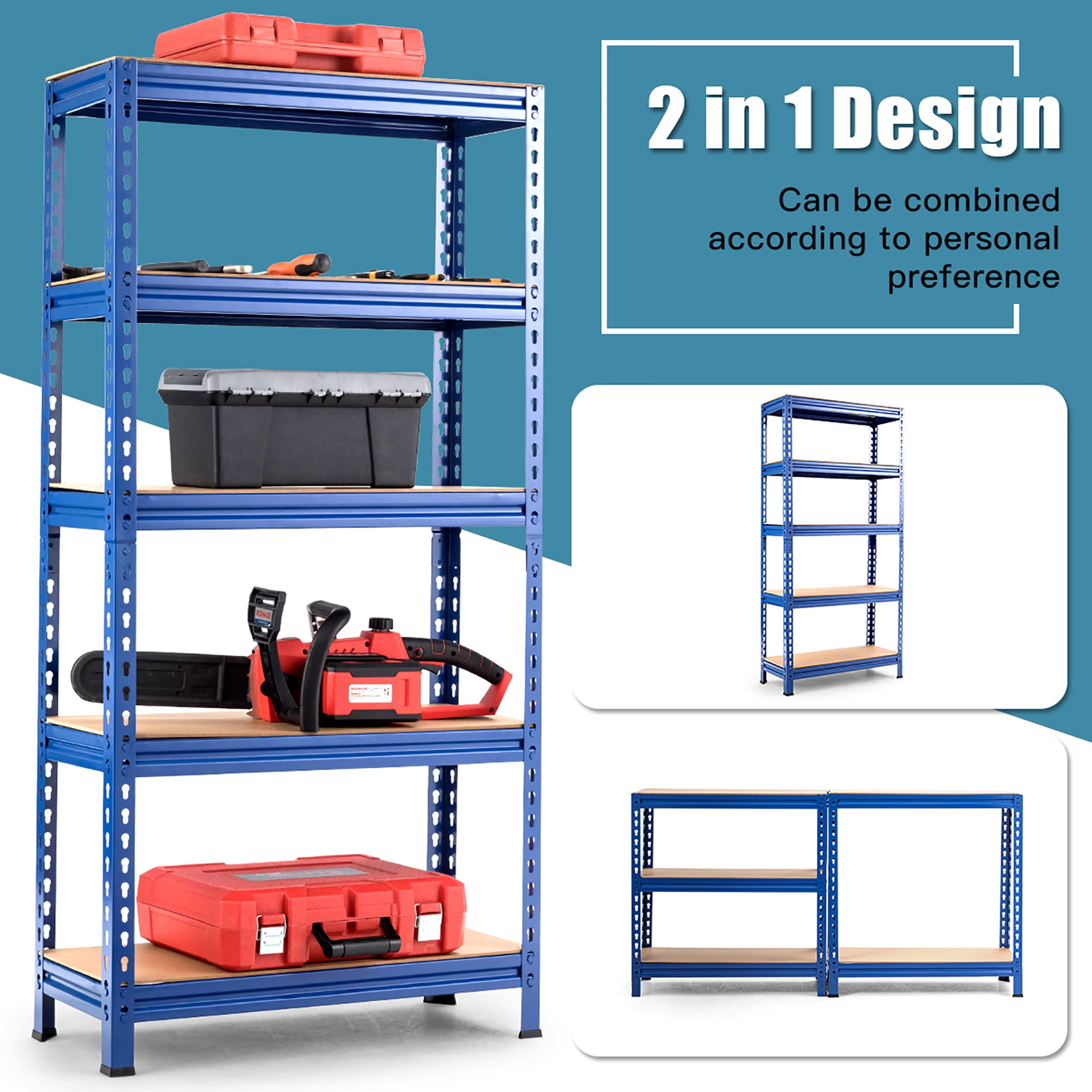 Costway 5-Tier Metal Storage Shelves 60'' Garage Rack W/Adjustable Shelves Blue