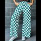 thumbnail image 4 of Pantalones Casuales A Cuadros para Mujer, Cintura Elástica, Cómodos, Holgados, de Pierna y con Bolsillos Verde Pavo Real XL, 4 of 7