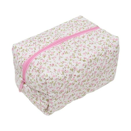 Floral Makeup Bag Quilted Makeup Bag Floral Makeup Pouch pink makeup bag Small Floral Makeup Bag (blue)