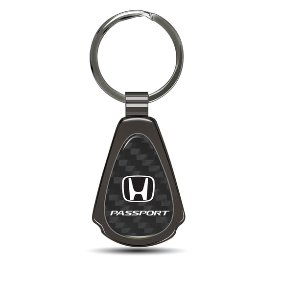 Honda Passport Real Black Carbon Fiber Gunmetal Black Metal Teardrop Key Chain