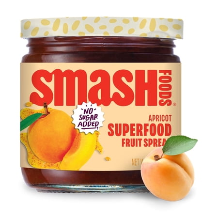 Smash Foods Apricot Jam, No Sugar Added, Low-Calorie, Vegan (1 Jar) 8oz