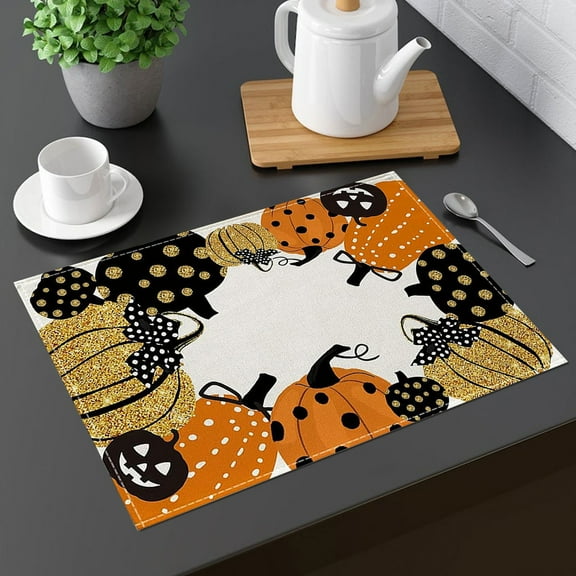 Taotanxi Halloween Pumpkins Spider Web Placemats Set of 4 Black Gray Scary Pumpkin Fall Linen Table Place Mat 12x18 Inch Seasonal Heat Resistant Table Mats for Party Kitchen Dining Decoration