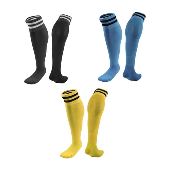 Lian LifeStyle 3 Pairs Knee High Sports Socks for Soccer, Softball, Baseball, Soccer, and Many Other Sports XL002 Size XS Black,LightBlue,Yellow