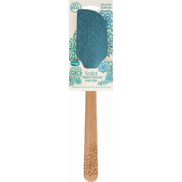 Talisman Designs Silicone Laser Etched Beechwood Handle | Succulent Design | Cute & Functional, Kitchen Tool |, Natural Wooden Decorative Spatula