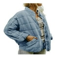 thumbnail image 1 of Women Stand Collar Quilted Jackets Long Sleeve Solid Color Full Zip Padded Jackets, 1 of 6