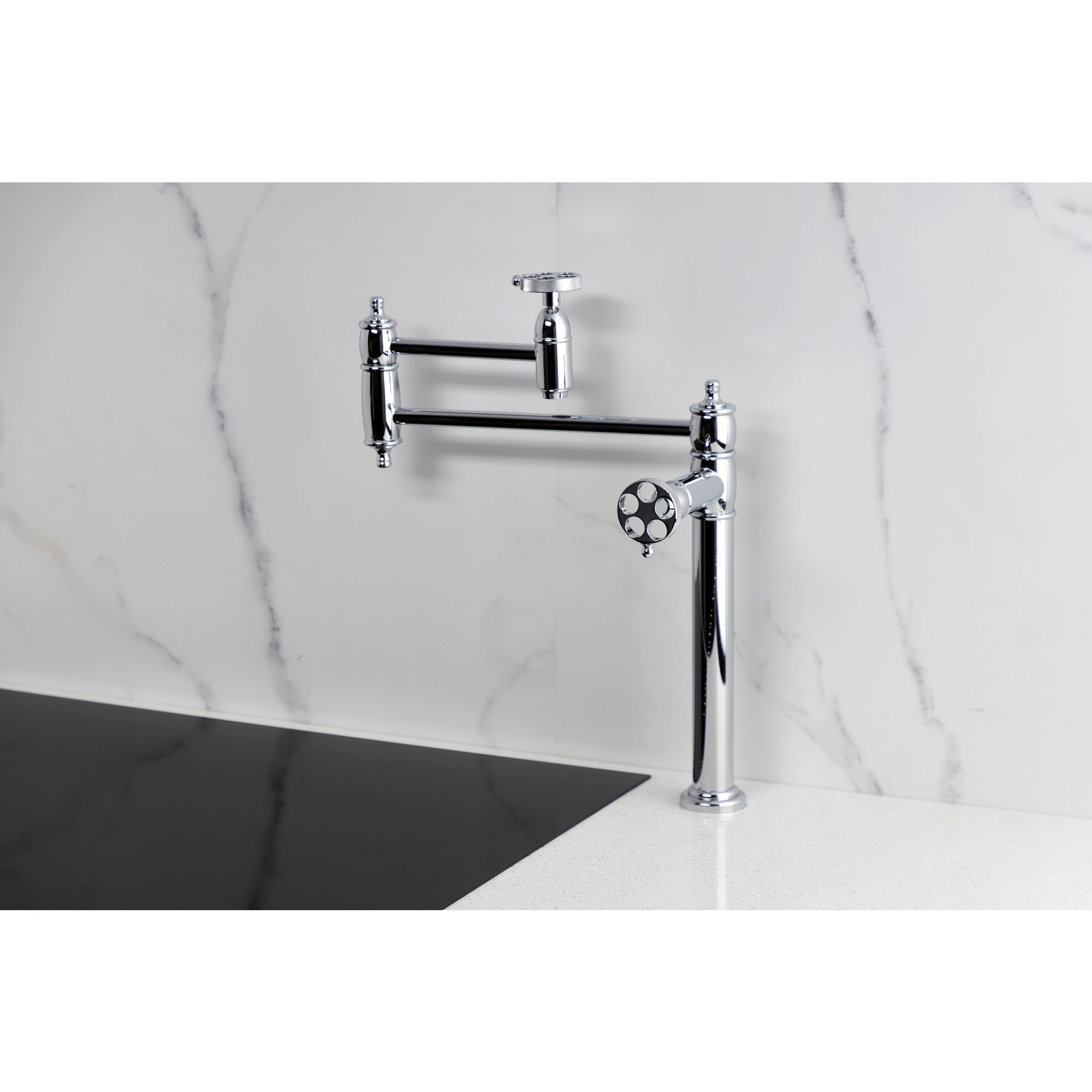 Kingston Brass KS3701RKZ Wendell Deck Mount Pot Filler Faucet with Knurled Handle, Polished Chrome