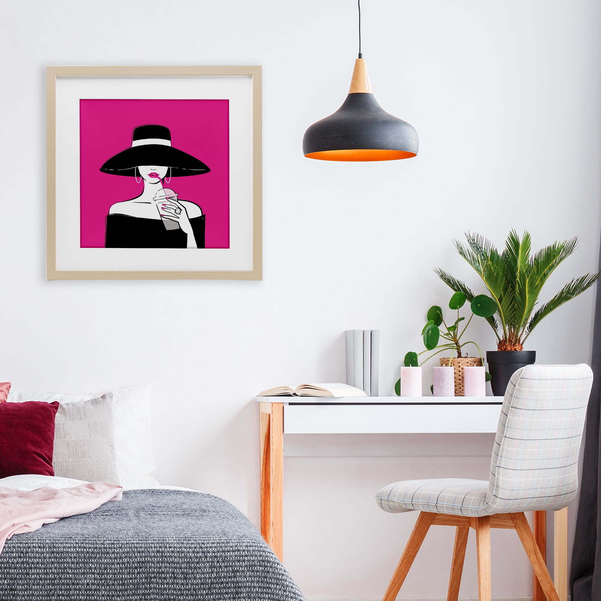 Stupell Industries Black Hat Glamourous Woman Birch Framed Print Under Glass, design by Martina Pavlova