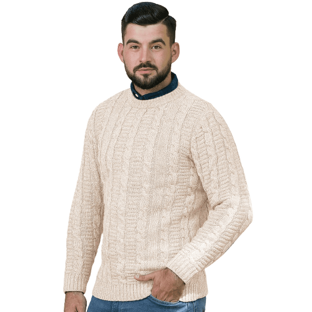 SAOL - SAOL Traditional Aran Sweater for Men Irish Wool Blend Knit ...
