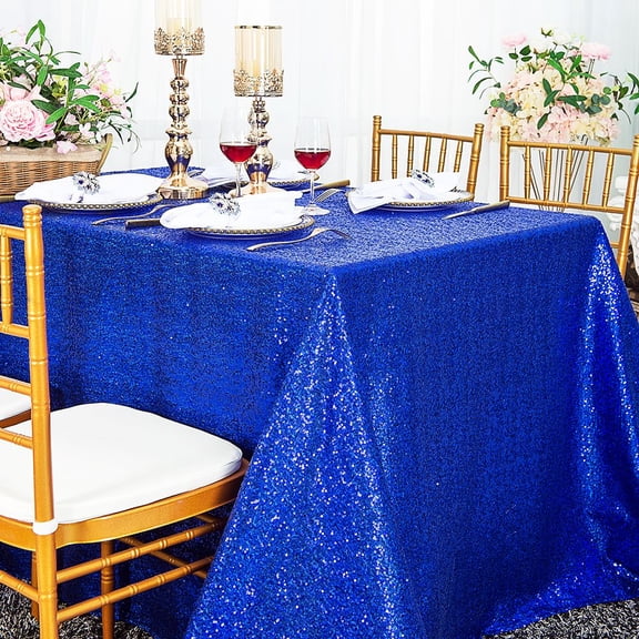 Wedding Linens Inc. 90" x 132" Retangular Sequin Taffeta Tablecloth - Royal Blue