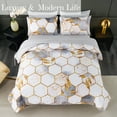 thumbnail image 3 of RYNGHIPY 3 Pcs White Full Size Comforter Sets Honeycomb Gold Trim Print Full Bedding Sets All Season Hexagon Microfiber Lightweight Quilt Set (White, Full), 3 of 8