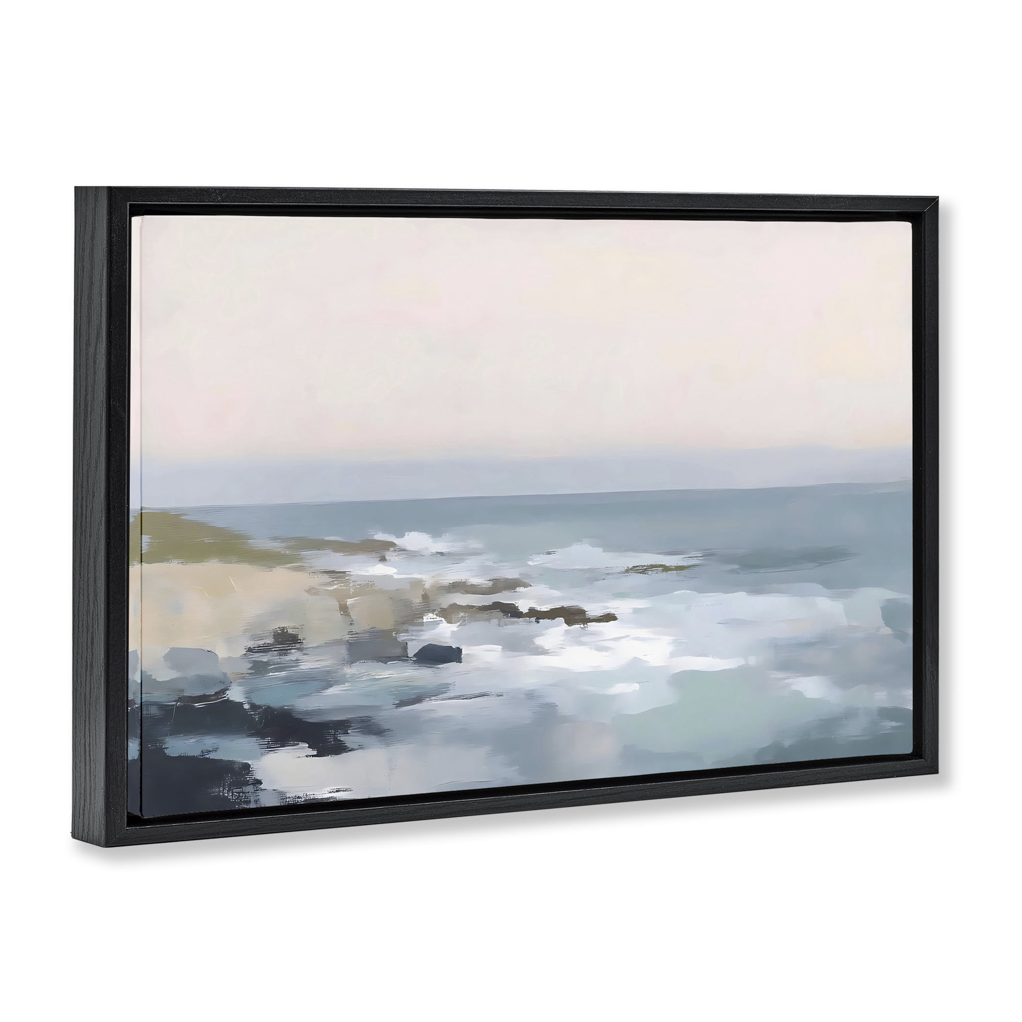 Stupell Industries Serene Coastal Ocean Scene Black Framed Floater Canvas Wall Art, design by Creative Studio