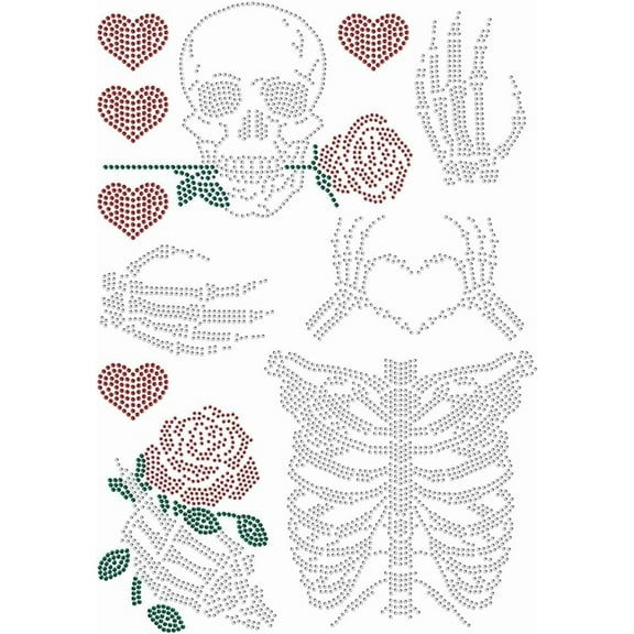 Elements Rhinestonet Iron on Transfer 11.7x8.3 Inch and Roses Heat Transfer Decal Bling Decals Clear Rhinestone Template Clothing Repair Applique for T-Shirt Pants Bags diy