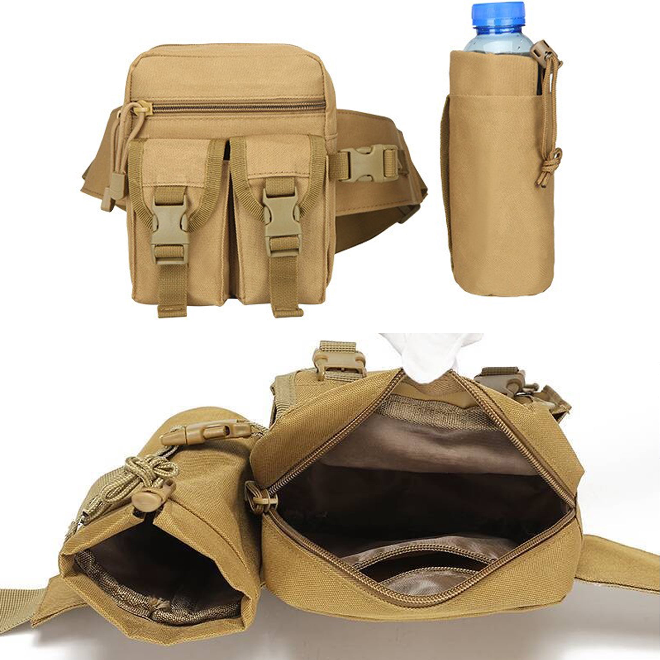New Fishing Waist Bag, Multifunctional Running Waist Pack with Water Bottle Holder and Phone Pocket, Molle Multifunctional Storage Bag Suitable for Hiking