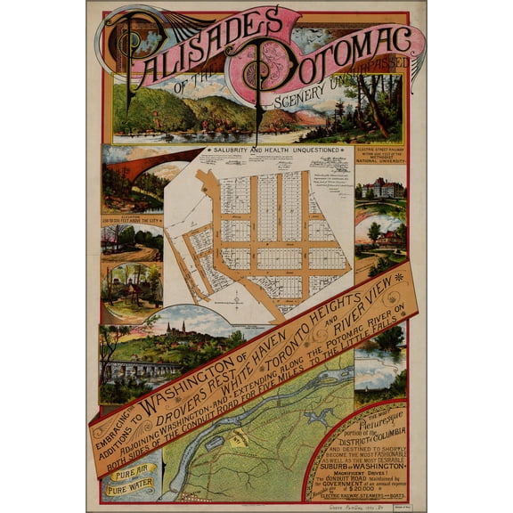 24"x36" Gallery Poster, map palisades of potomac Washington d.c. 1890