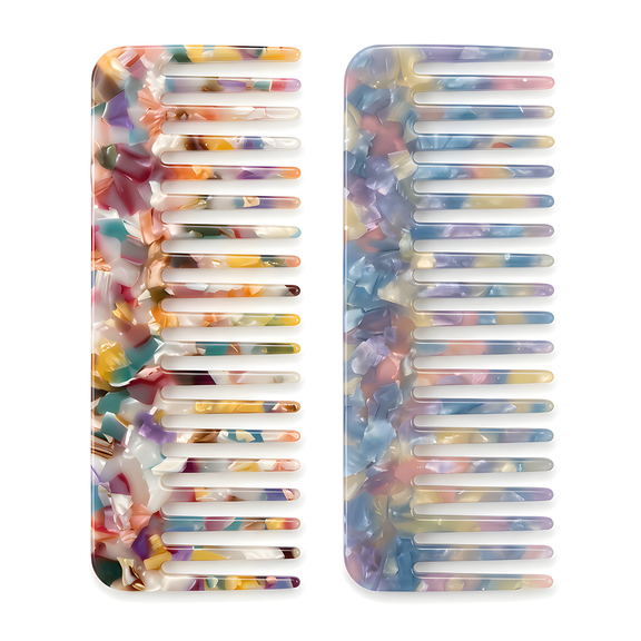 OPALESQUE Wide Tooth Combs for Women, 2 Pcs Wet Comb Detangling Hair Comb Tortoise Shell Combs Portable Travel Styling Hair Brush for Women Curls/Wavy/Dry/Wet/Long/Thick