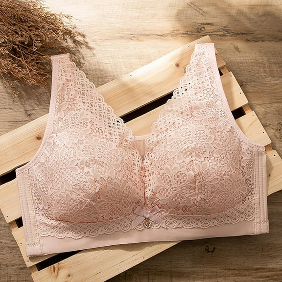 REORIAFEE Lace Bralette for Women Plus Size Gathered Lingerie Bras No Wire Bras V Neck Comfy Corset Bra Wide Strap Bra Stretchy Seamless Smoothing Brassiere Anti-Sagging Bra