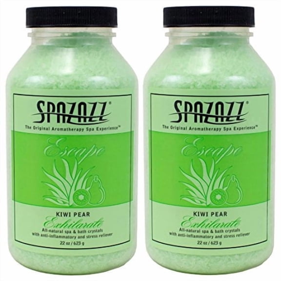 Spazazz Aromatherapy Escape Kiwi Pear Exhilarate Spa and Bath Crystals, 2 Pack (22 oz Each). Crystals and Bath Salts for Hot Tub and Bathtub Spa - Aromatherapy Scented Salts for Relaxation!