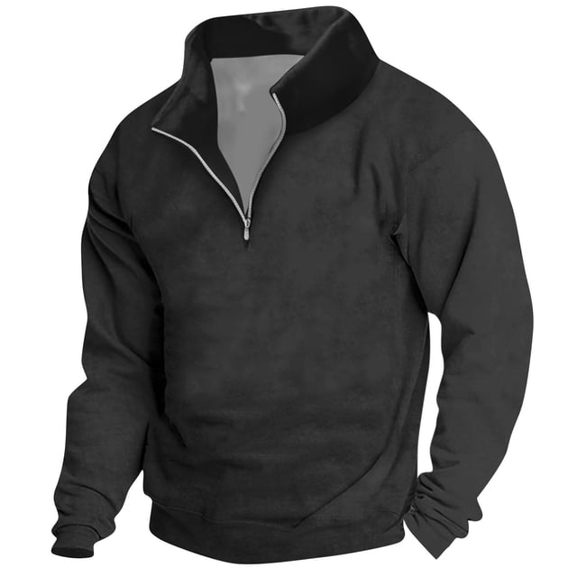 Men's Vintage High Neck Top Half Zip Sports Long Sleeve Sweater 3XL