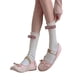 thumbnail image 4 of Calcetines largos con ribete de volantes, calcetines informales de punto con volantes y puños con lazos para niñas y mujeres, lazo rosa, tamaño libre, 4 of 12