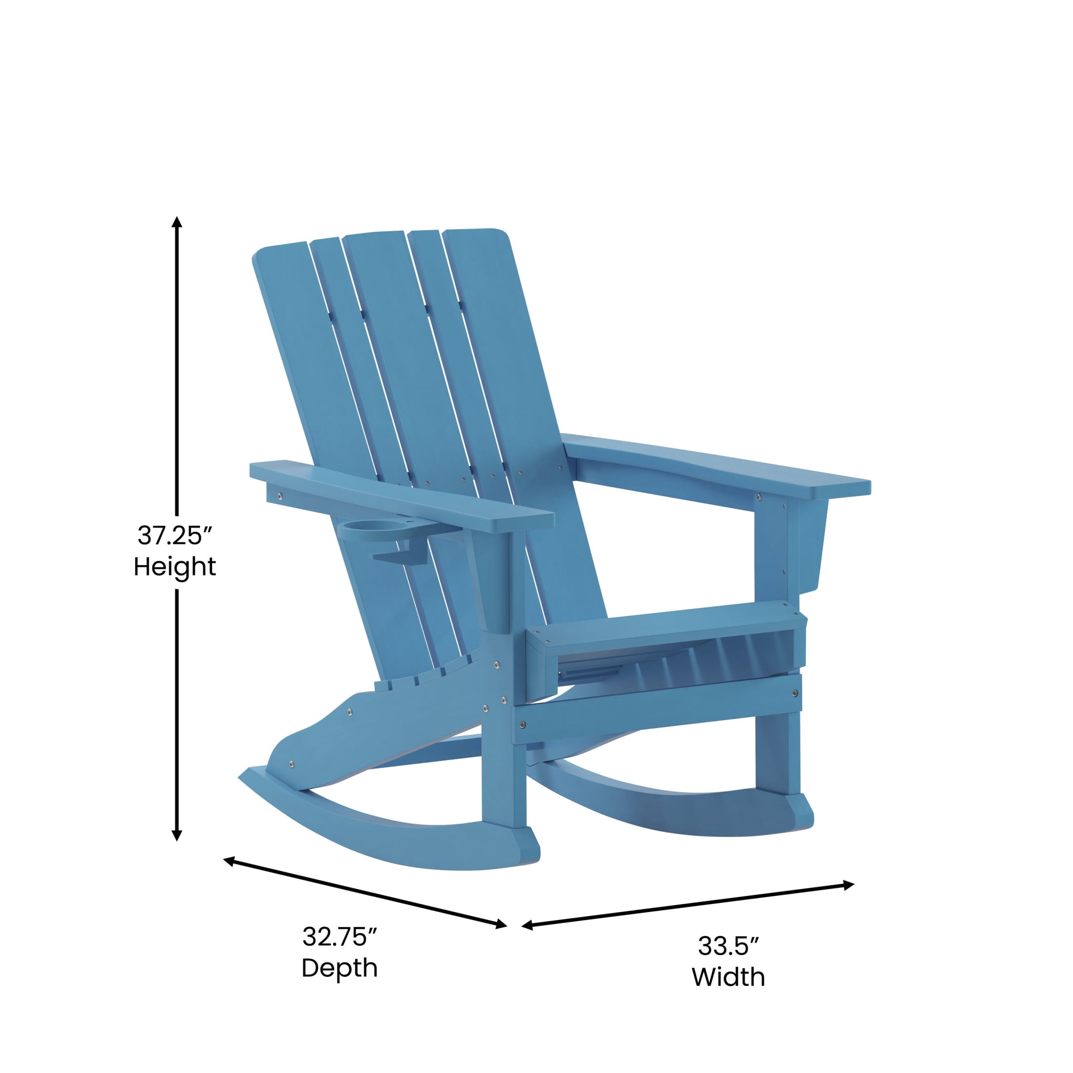 Flash Furniture Halifax Adirondack Rocking Chair with Cup Holder, Weather Resistant HDPE Adirondack Rocking Chair in Blue, Set of 2