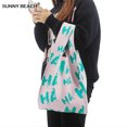 thumbnail image 2 of Bolso de mujer de punto plisado con diseño de letras, bolso de mano para mujer, bolso de mano de gran capacidad, bolso de viaje de verano, bolso de playa, 2 of 5