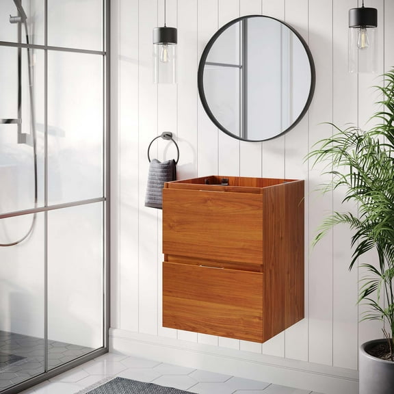 Modway Wall-Mount Bathroom Vanity Cabinet, Cherry Walnut