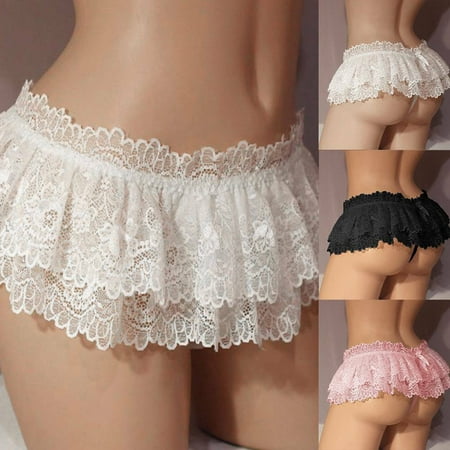 

Sexy Lingerie Women Ruffle Lace Thong G-string Panties Underwear Crotchles Size