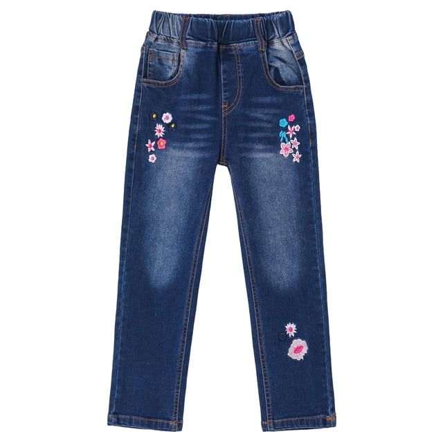 KIDSCOOL SPACE Pantalon en Denim Brodé pour Petite Fille, 13-14 Ans