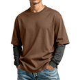 thumbnail image 2 of Men's T-Shirt Fake Two-Piece Layered Look Contrast Sleeve Casual Long Sleeve Pullover Fall Solid Color Top, 2 of 6
