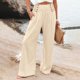 thumbnail image 2 of pantalones de pierna ancha de lino de algodón de verano para mujer pantalón palazzo suelto bolsillo cintura elástica botón pantalones casuales beige / l, 2 of 4