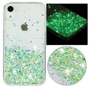 Luminous Case for iPhone XR, Glow in the Dark Fluorescent Glitter Case for Women Girls, Bling Sparkle Lightweight Slim Shockproof Protective Phone Cover for iPhone XR, Green