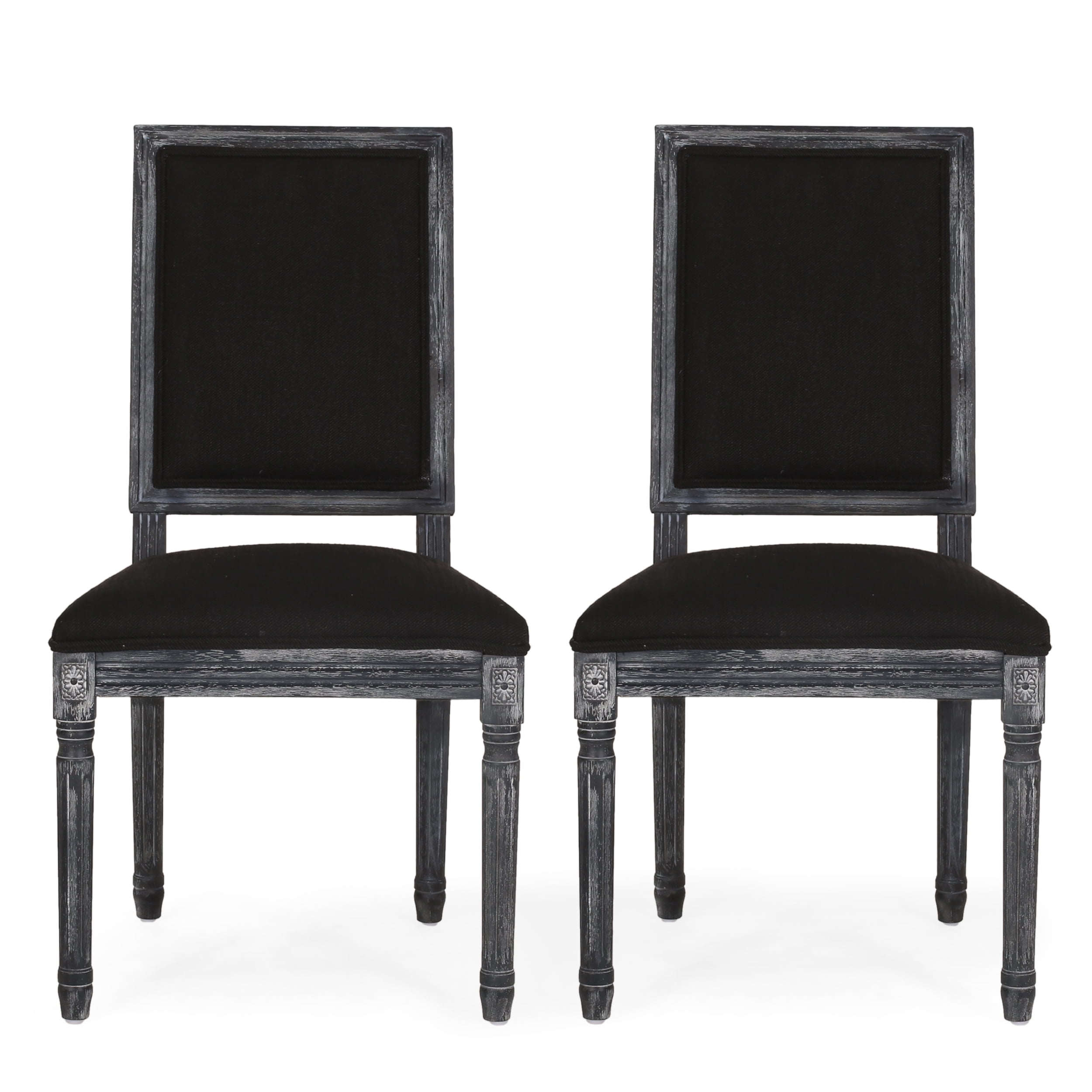 Noble House Robin Wood Upholstered Dining Chair, Set of 2, Black and Gray